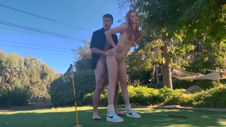 Golf date turns into sneaky public fuck with hot redhead