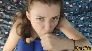 cute girl passionately sucks cock and balls to get a portion of delicious warm sperm on her face