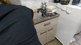My stepmother is in the kitchen preparing breakfast but I want to fuck her right now