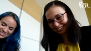 Worshiping two insurance agent's amazing feet on a great deal! (foot worship, high heels, sexy feet)