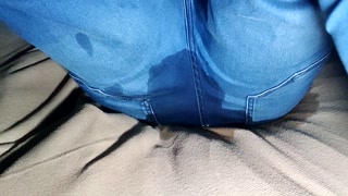 Sexy tired girl go back from party and wetting her jeans