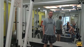 HUNT4K Cute girl instead of training has sex in gym with rich hunter