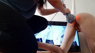 Fucked her in the ass in front of the TV with a vibrating massager - lesbian_illusion