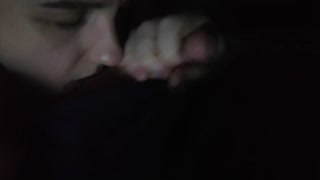I climbed under the covers at night to the boyfriend, blowjob and dirty talk, mouthful of cum