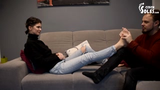 Nikola's first foot worship in her life! (foot fetish, sexy feet, bare feet, czech soles,young feet)