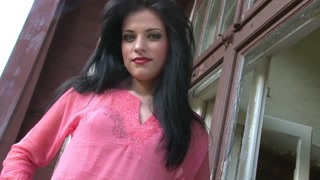 Brunette Outdoors poses for Insta just fooling around