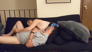 Soothing his headache with breast milk and a handjob
