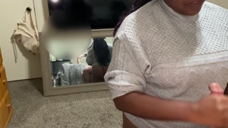 Ebony MILF Sucking White Dick in G-String