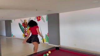 Namaste Look how that naughty schoolgirl has fun playing billiards in the games room(being me)