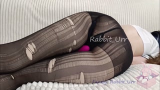 Japanese schoolgirl in torn pantyhose plays with a vibrator - Part 3