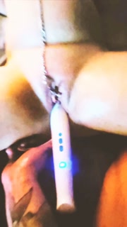 Wife strapped to bed with wand in pussy and toys in her ass