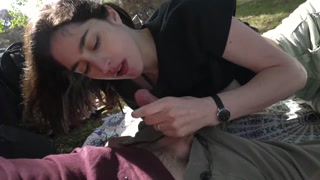 How does a day at the park end up with a public blowjob? - Cute teen swallows cum