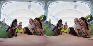 VR Bangers Group of horny babes seducing soccer coach VR Porn