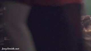 Jeny Smith bottomless in the club. Painted shorts looks like real