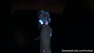 Colorful blacklight teasing with Samantha Saint