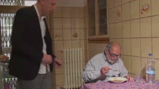 Caregiver gets fucked in front of the old pimp