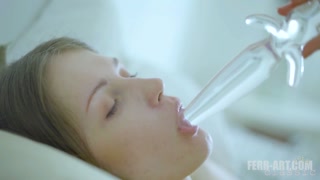 Sensual lesbian pussy licking and dildo try