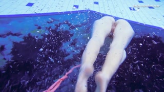 Katka Matrosova swimming naked alone in the pool