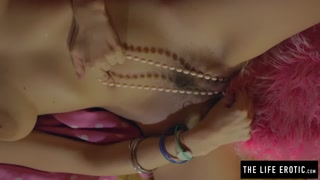 Close ups of puffy nippled milf masturbating hard on a balloon