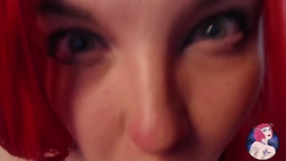 Hot redhead doing sloppy messy blowjob POV