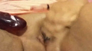 Fat Wet Juicy BBW Pussy Getting Fucked By Double Sided Dildo! Deep Strokes In Her Tight Pretty Pussy