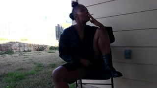 SweetButtTasty smoking and fingering herself in the backyard!!!!!