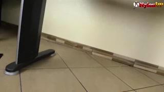 Ebony in RHT stockings and Loubuotin Shoes squirts on the table