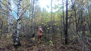 Nude Picking mushrooms in the forest