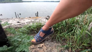 Naked girl on the bridge