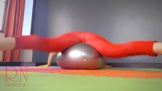 Regina Noir. A woman in yoga leotards practices yoga in the gym. Transparent red leotard yoga.